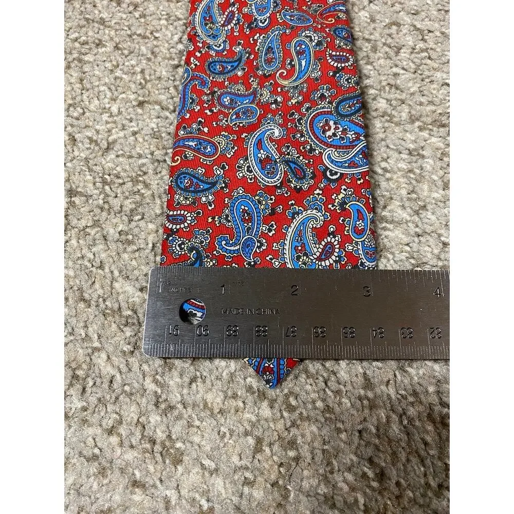 VTG Paisley Tie Mens Ketch 80s Retro Formal Wedding Office Suit Red USA
